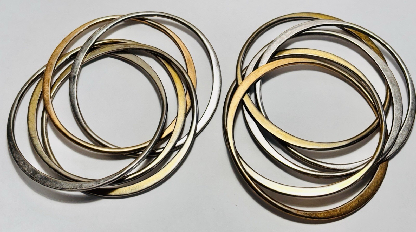 Modernist Interlocking Bangles Stamped Metal Silv… - image 4