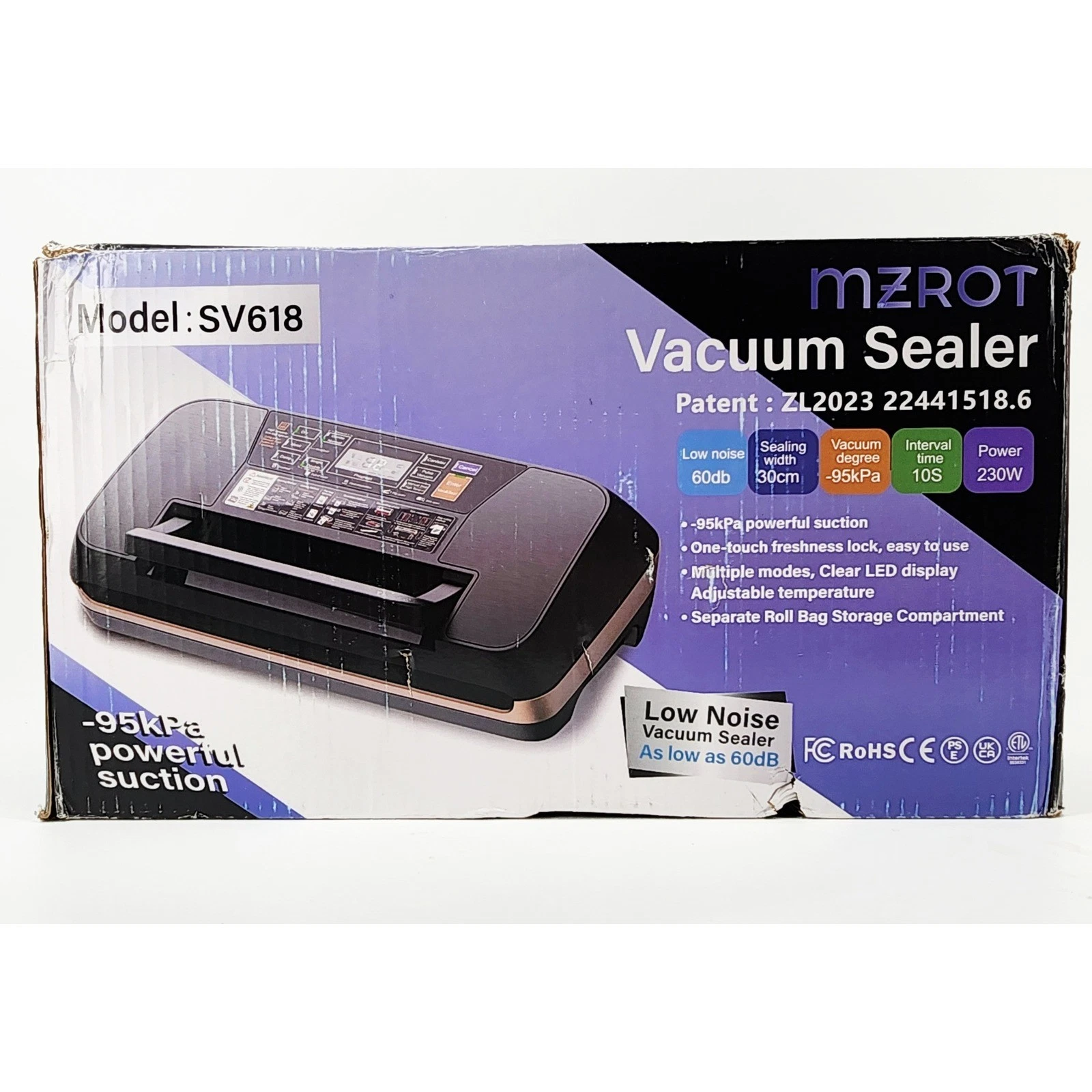 MZROT SV618 Vacuum Sealer Machine Low Noise 95kPa Powerful Suction LCD Display