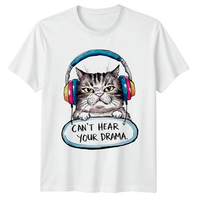 Cant Hear Your Drama Cat Headphones Sarkastic Zitat Lustiges T-Shirt