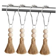 Boho Shower Curtain Hooks Rings Rustproof, CHICTIE Nautical Natural Jute
