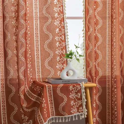 Lino Rosa 72 Inch Long Sheer Boho Curtains for Living Room,Floral Pattern Semi L - 第 1/8 張圖片