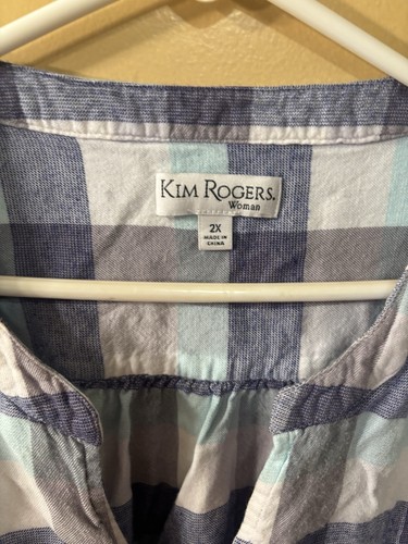 Kim Rogers 2XL Bluse kariert blau grau und weiß, Krempelriegelärmel - Bild 3 von 8