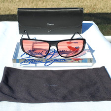  RARE CARTIER SUNGLASSES  Gloss Black WRAP frame/Gradient Rose Lenses/T8200484