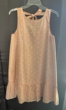 LOFT Peach White Polka Dot Sleeveless Ruffle Bow Tie Scoop Neck A-Line Dress S