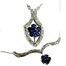 ZEN 14K Day to Night Sapphire Diamond Necklace Convertible White Gold Lavaliere 