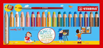 STABILO - Buntstift, Wasserfarbe & Wachsmalkreide - Woody 3 in 1-18Er Pack Mit S