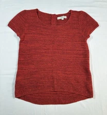 Loft Wool Rabbit Hair Blend Metallic Sweater Top Wmns M Short Sleeve Earthy Luxe