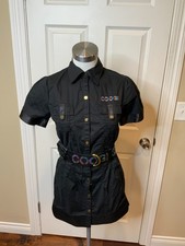 COOGI Black Mini Short Sleeve Jewel Belted Logo Shirt Dress, Size Small