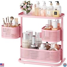 KINGRACK Pink 3-Tier Rotating Bathroom  Makeup Organizer - Vanity Tray Rack