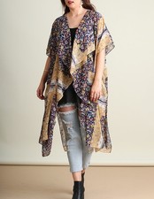 Umgee Womens Boho Kimono Jacket Floral Mixed Print Open Front Lightweight XL/1X