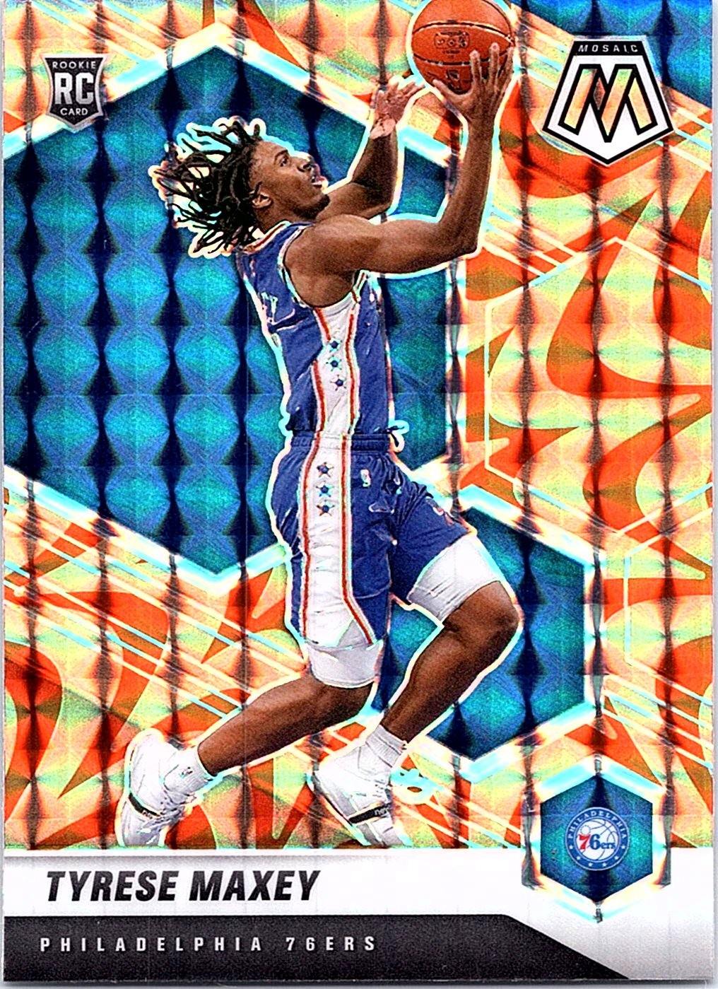 2020-21 Panini Mosaic #203 Tyrese Maxey Mosaic Reactive Orange