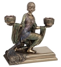 Art Deco Lady Candle Holders Bronze Figurine (By Veronese)