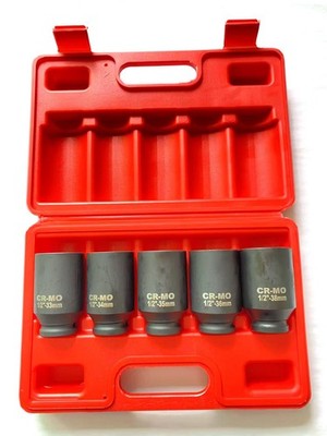 5Pcs 1/2'' Drive Deep Impact Axle Hub Socket Set 6 Point 33mm 34mm 35mm 36mm 38mm