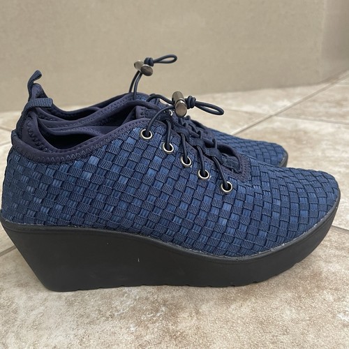 STEVE MADDEN BLUE BASKET WEAVE LOAFER ** SIZE 7 LACE UP WEDGE HILL - Picture 3 of 7