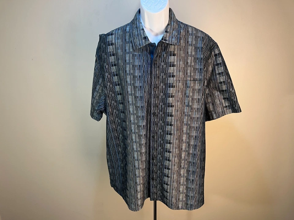 Jhane Barnes Hombre Negro, Azul y Verde Manga Corta Camisa Abotonada 2XL XXL Foto 2 de 4