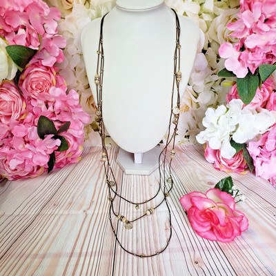PREMIER DESIGNS Multi Strand Cord Bead Station Necklace Crystal Rhinestone Charm