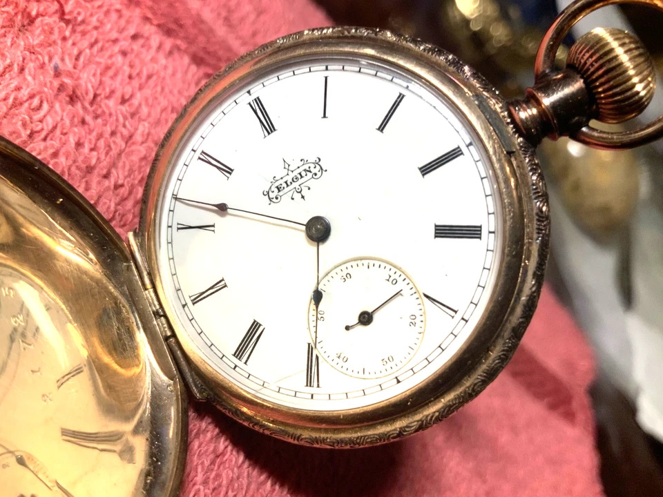 1895 ELGIN 14K SOLID GOLD POCKET WATCH 6S 7J  FULL HUNTER CASE RUNS GRADE 56 Exc - Image 4 of 4