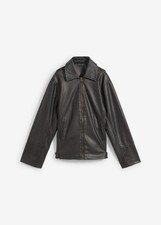 Lederimitat-Jacke mit Kragen Gr. 46 Schwarz Used Damen Bikerjacke Neu