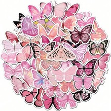 50pc Pink Butterfly, Spring, Girly, Sticker Set For Scrapbooking, Journal