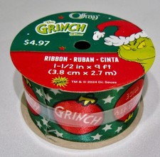THE GRINCH Naughty or Nice Red  Green Christmas Ribbon 1.5" x 9' Crafting Gifts