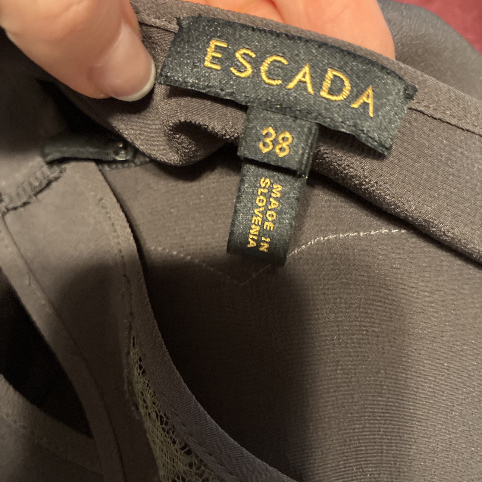 Escada Authentic Solid Green Gray Lace Silk Tank … - image 5