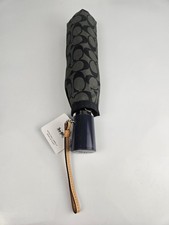 Coach Retractable Umbrella Black Signature Print Leather Wrist Strap NWT