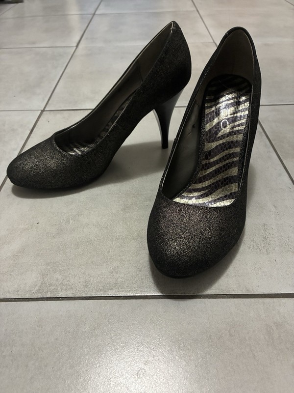 ALDO Women’s Black Glitter Round Toe Stiletto Pump Heels Slip On US 5