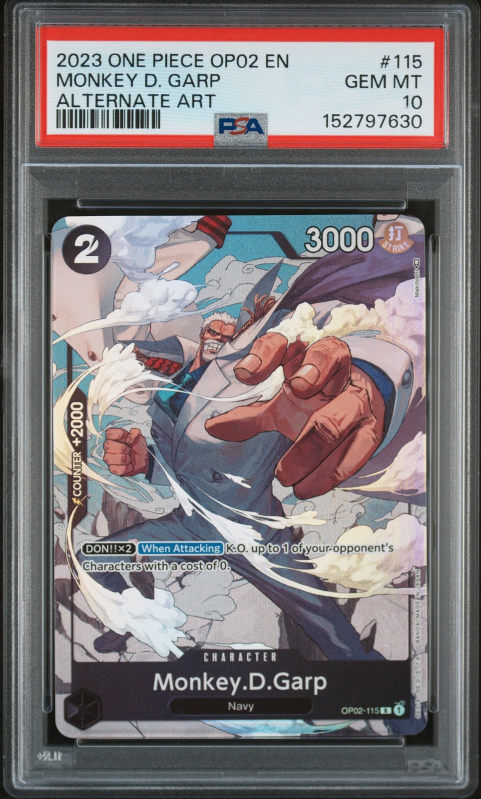 PSA GEM MT 10 - Monkey D. Garp 115 ALT ART One Piece Op02-Paramount War