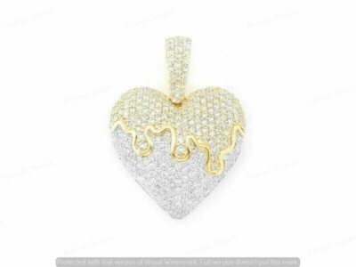 Dripping Love Heart Pendant 2.00 CT Lab-Created Diamond 14K Two Tone Gold Plated