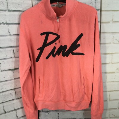 Victoria's Secret Pink Sweatshirt Neon Pink 1/4 Zip Damen S Oversize Y2K