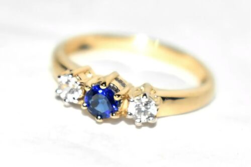 Kyanite Gold Ring 9ct Gold Trilogy Like Sapphire & Diamonds All Natural Gems N7