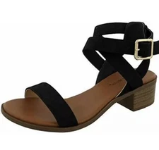 TOP Moda Women's Vision-75 Ankle Wrap Adjustable Buckle Stacked Chunky Heel