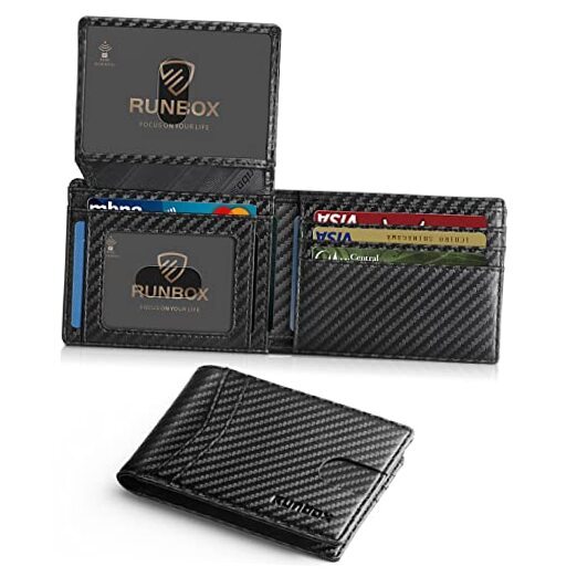 Slim RFID Leather Wallet for Men with 2 ID Windows 15 Slots Gift Carbon Black-image