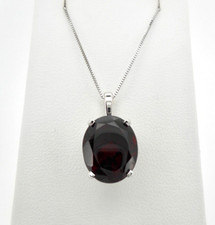 14K WHITE GOLD OVAL GARNET NECKLACE