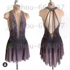 Ice skating dress Competition Figure Skating Costume  purple  grey