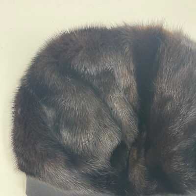Classic Brown & Black Fur Beanie | Vintage Style Belle Knit Mink Beanie Hat with Fox Fur Pom Pom in Brown  main image 3