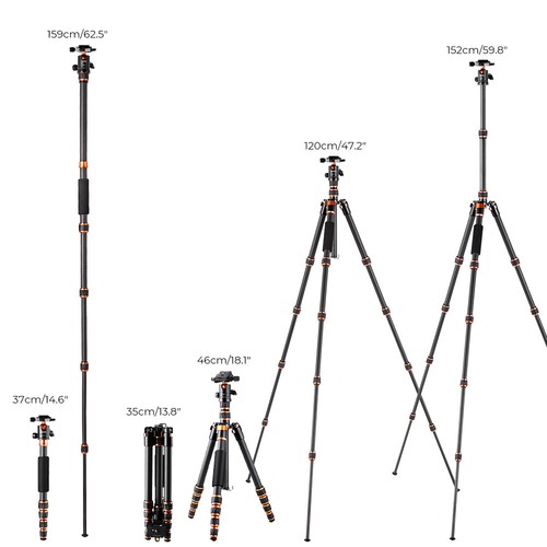 K&F Concept Professional 63" Carbon Fiber Camera Tripod Monopod C225C0 for DSLR - Picture 7 of 9