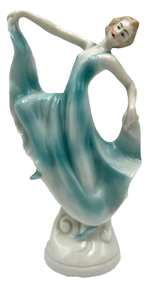 Art Deco Dancer Blue Porcelain Dancing Lady Figurine Marked
