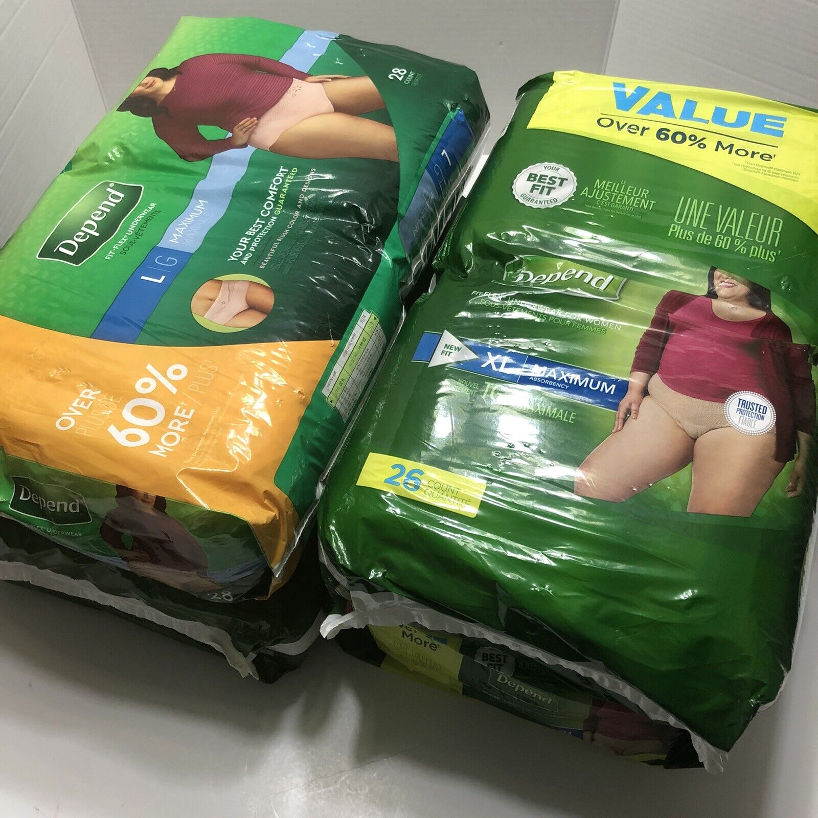 Depend Lot 4 Adult Diaper 2-26 Ct XL  2-28 Ct Large Underwear Ma