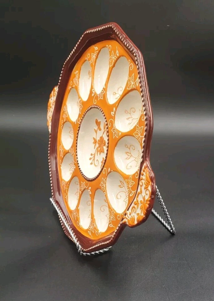 Bandeja de huevos Temptations Deviled cerámica cosecha de otoño 13 5/8" pintada a mano  Foto 2 de 4