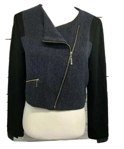 W118 by Walter Baker Jacket M Asymmetrical Zipper Cropped Blue Black Moto
