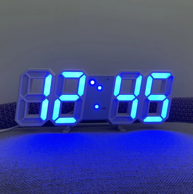 Despertador de parede digital 3D LED 9,7" brilho ajustável azul - Imagem 4 de 4