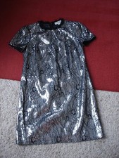 NWT $250 Michael Kors Silver Sequins Lace Short Sleeve Evening Dress Size M NEW
