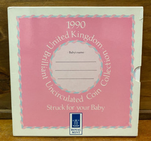 Rare Royal Mint 1990 United Kingdom Brilliant UNC Baby Coin Collection Pink SU94