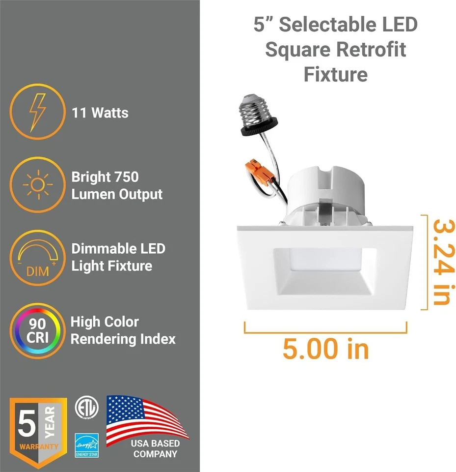Diodesy 4PK 4" Retrofit LED Square Recessed Downlight Color Selectable 11W 750LM - Image 2 of 4