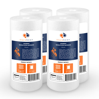 4-PACK of Aquaboon Sediment Water Filter Whole House Big Blue 5 Micron 10''x4.5''
