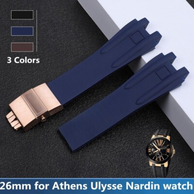 26mm Silicone Rubber Watchband Strap For Ulysse Nardin Folding Clasp Bracelet