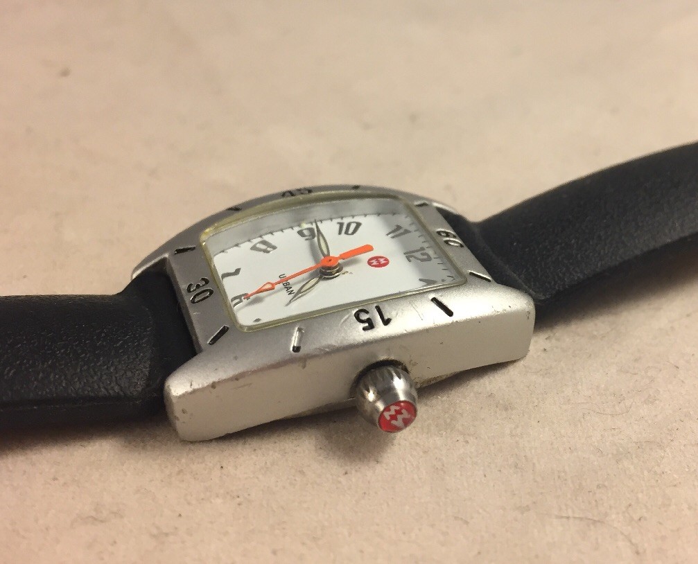 Rare Michele Urban Mini Aluminum White Dial Black Band Watch 