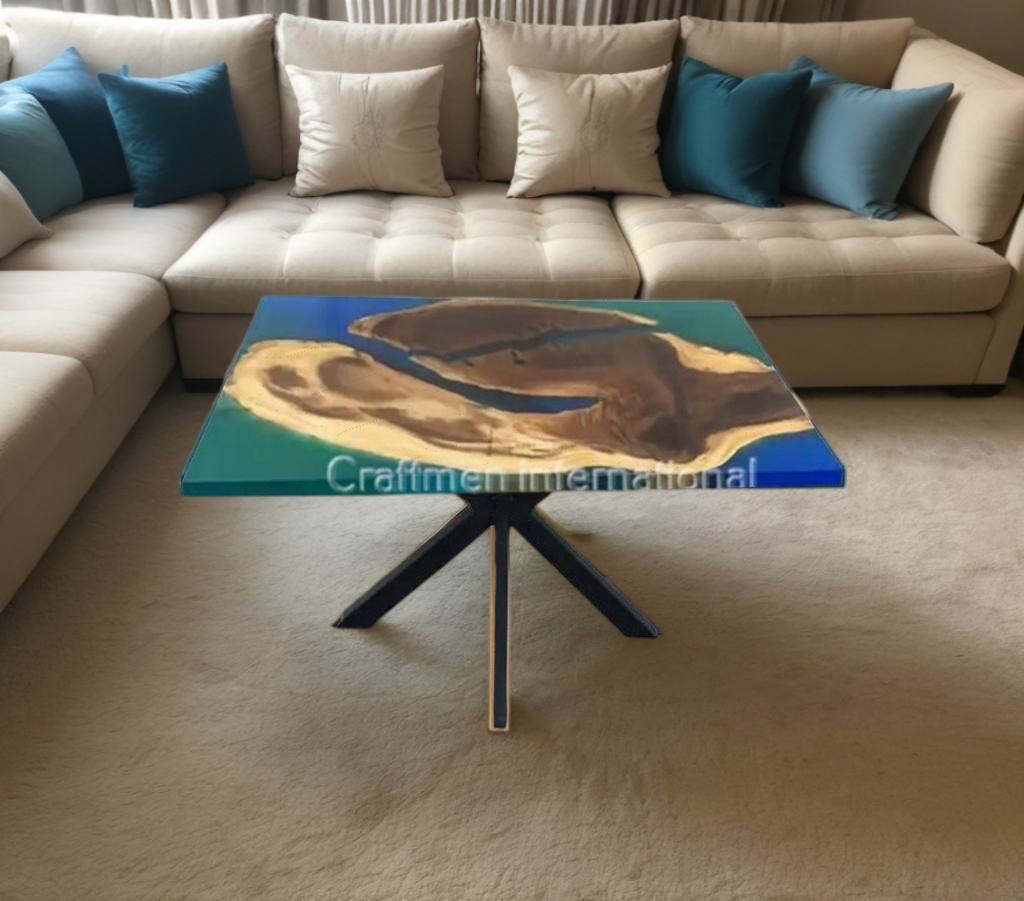 Blue River Epoxy table, Home decor Furniture, Handmade Epoxy table, Dining table