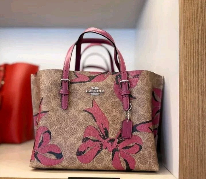 Borsa Coach CZ767 Mollie nuova con etichetta 25 in tela firmata con stampa fiocco